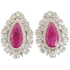 Clous d'oreilles en or 18 carats, rubis naturel du Mozambique et diamants taille rose