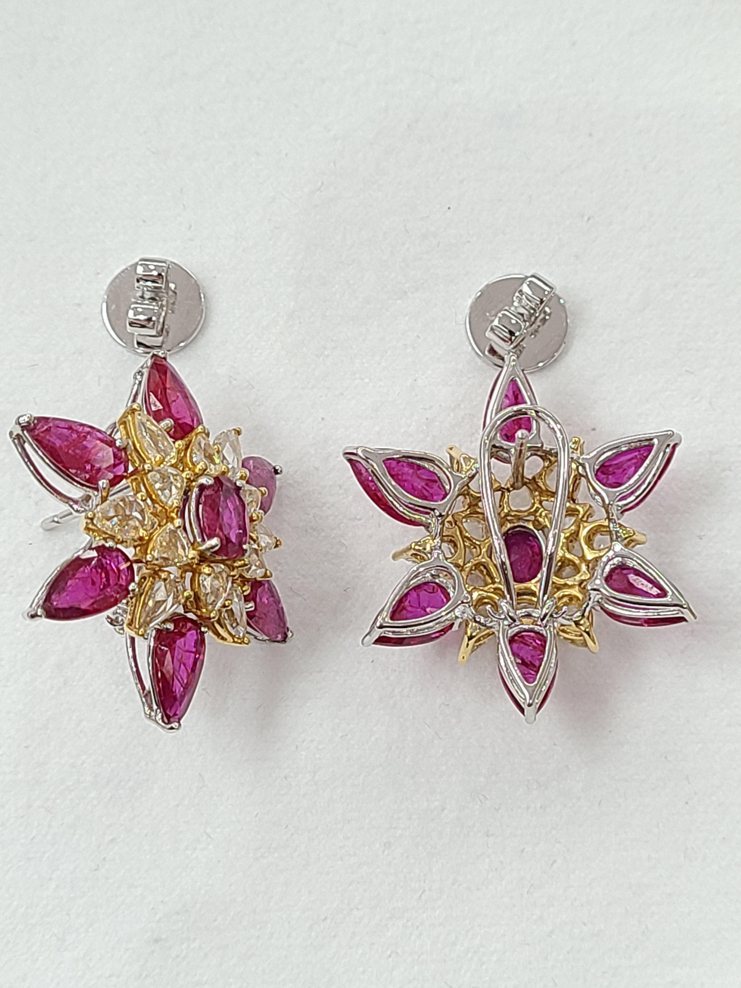 18 Karat Gold Natural Ruby Earrings with Rose Cut Diamonds For Sale 2