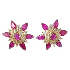 Orecchini di rubino naturale in oro 18 carati con diamanti taglio rosa