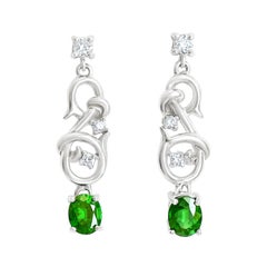 18 Karat Gold Natural Tsavorite Garnet Drop Earrings with 22 Points of Diamonds