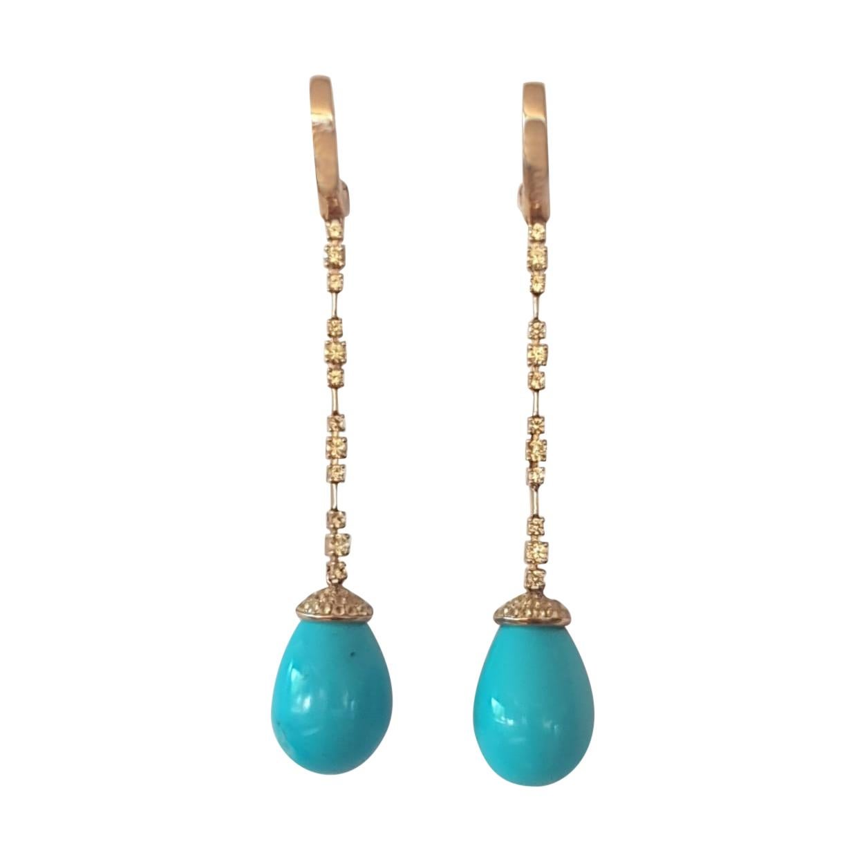 18 Karat Gold Natural Turquoise Dangle Earring