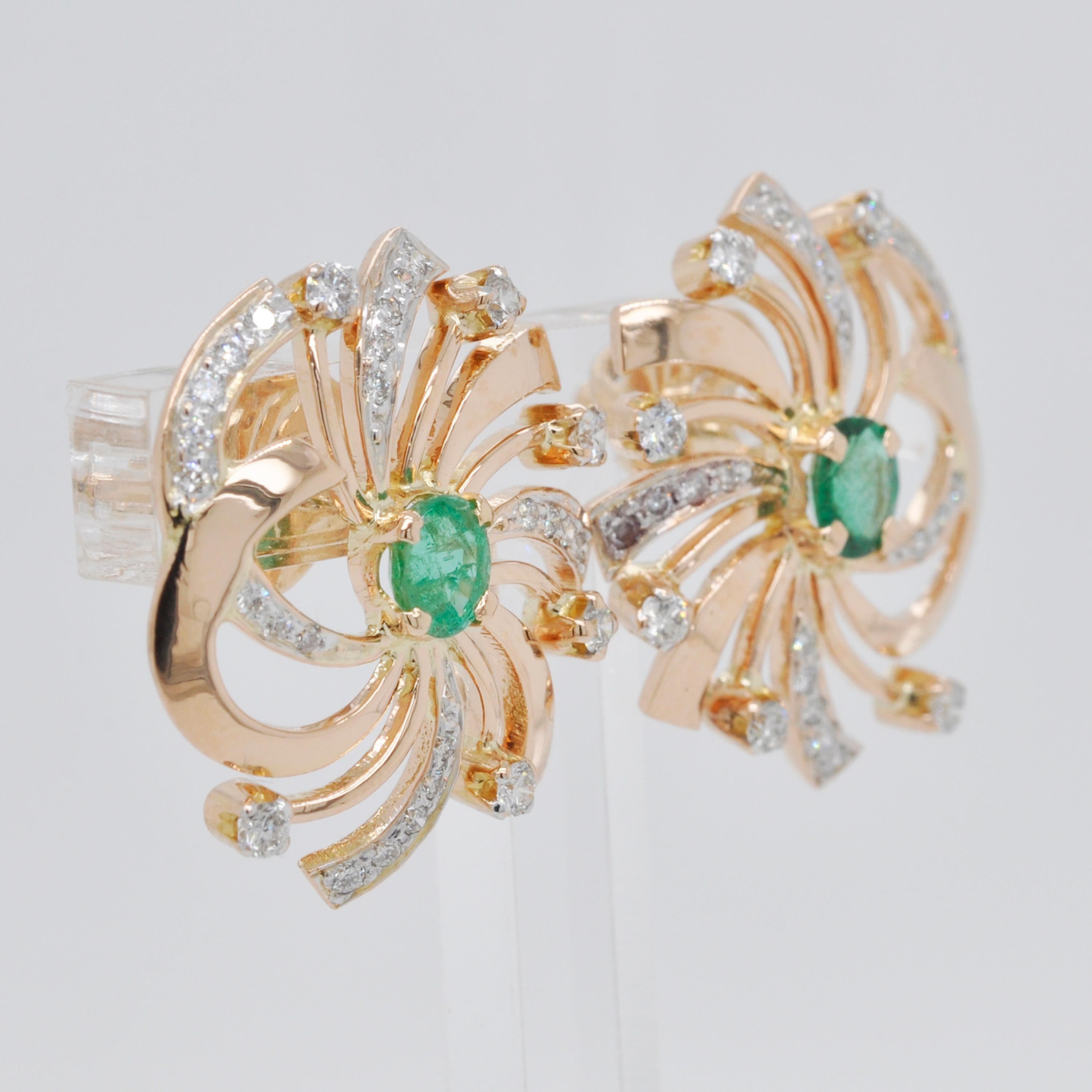 18 Karat Gold Natural Zambian Emerald Swirl Diamond Pendant Earrings Set For Sale 9