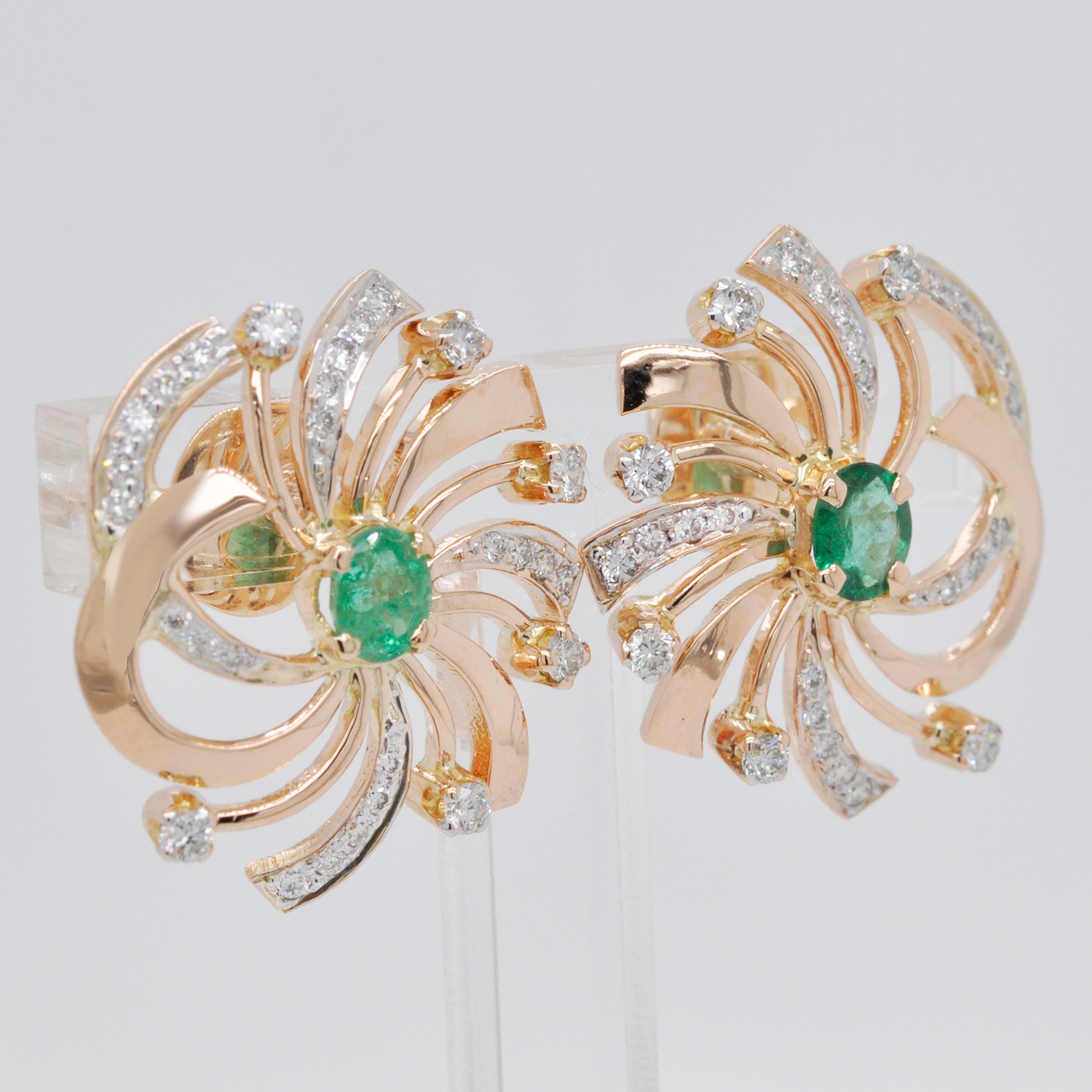 18 Karat Gold Natural Zambian Emerald Swirl Diamond Pendant Earrings Set For Sale 10
