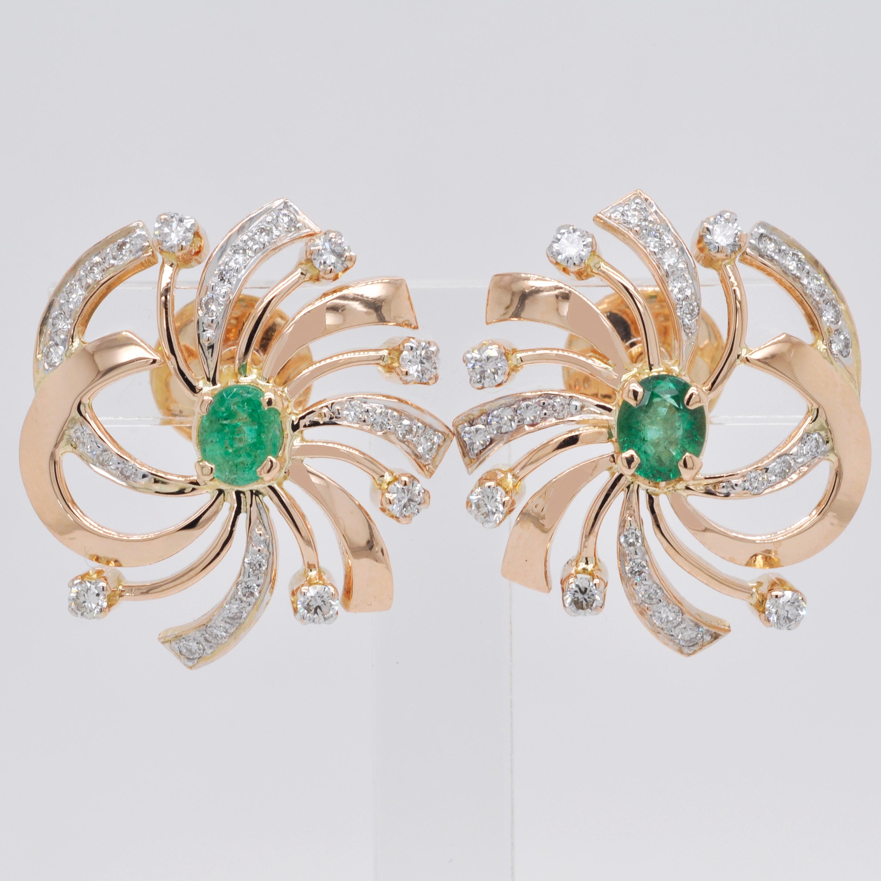 18 Karat Gold Natural Zambian Emerald Swirl Diamond Pendant Earrings Set For Sale 11