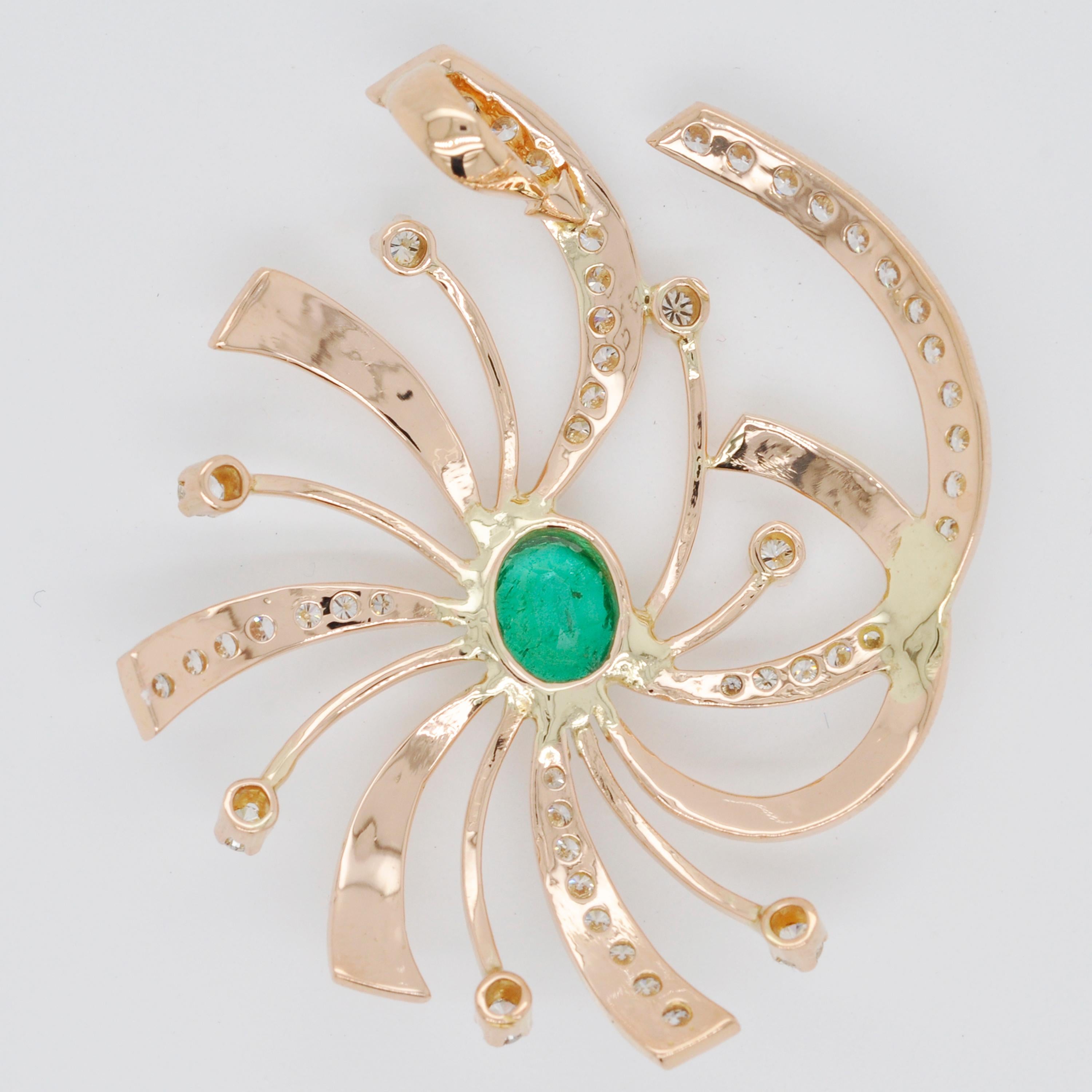 18 Karat Gold Natural Zambian Emerald Swirl Diamond Pendant Earrings Set For Sale 1