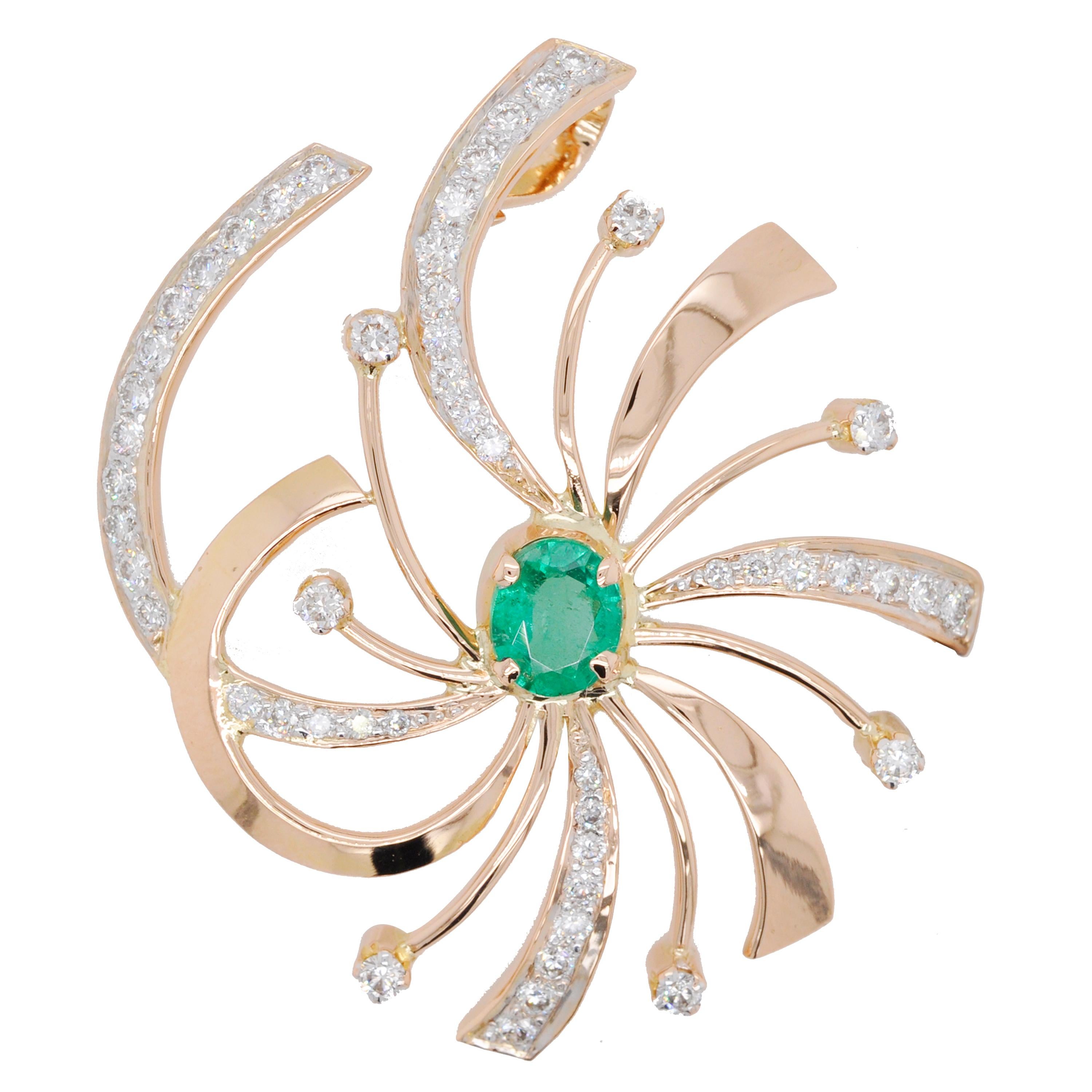 18 Karat Gold Natural Zambian Emerald Swirl Diamond Pendant Earrings Set For Sale 3