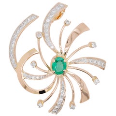18 Karat Gold Natural Zambian Emerald Swirl Diamond Pendant Necklace