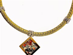 18 Karat Gold Necklace, Diamond Stations, and Moss Agate Pendant