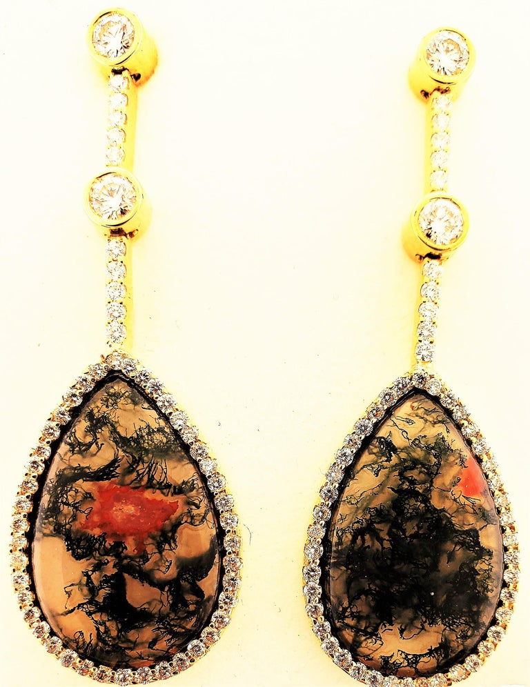 18 Karat Gold Necklace, Diamond Stations, and Moss Agate Pendant For