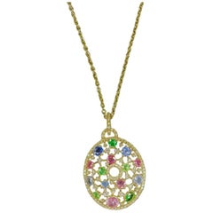 18 Karat Gold Sapphires, Diamonds and Tsavorite Italian necklace