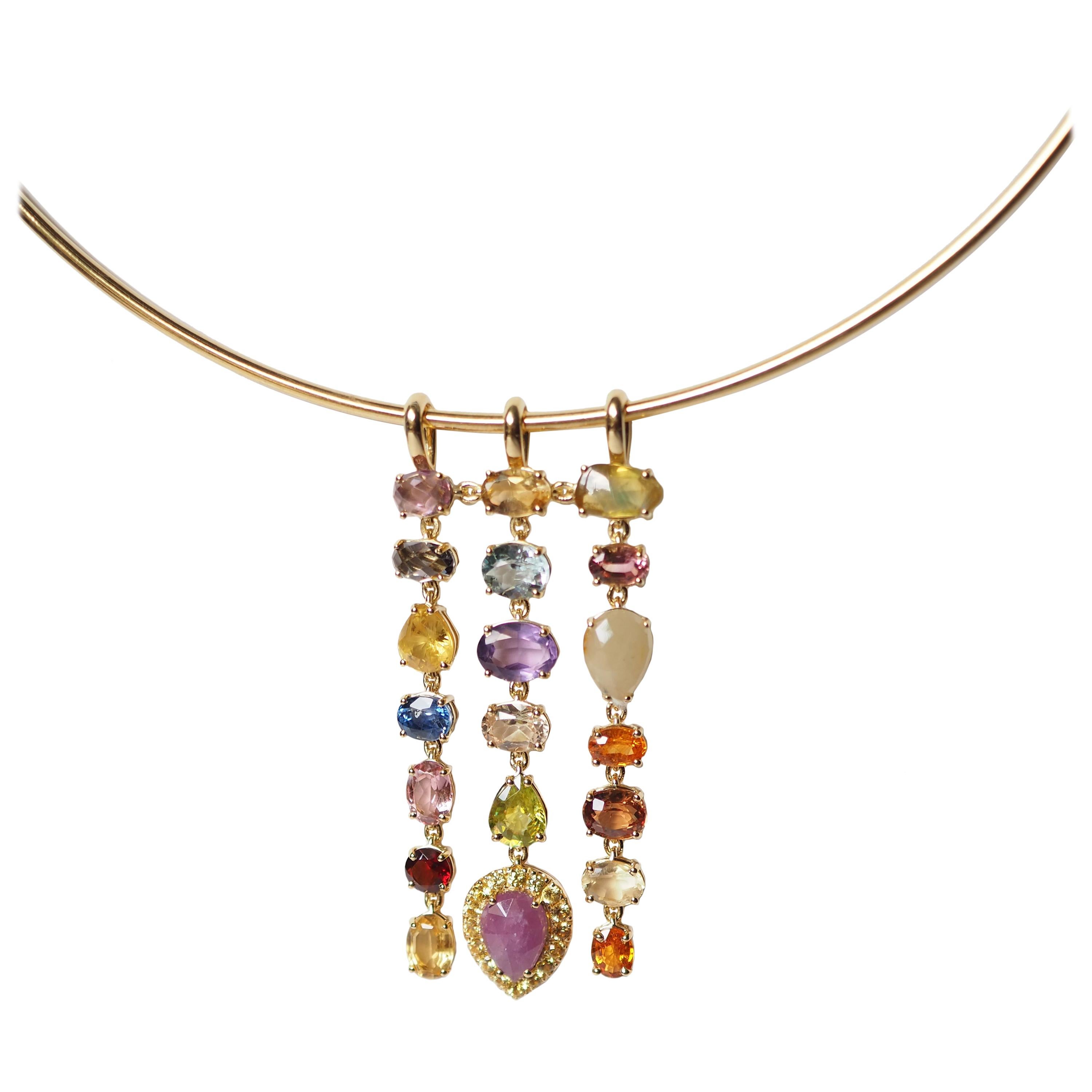 18 Karat Gold Necklace with Tremblant Pendant Tourmaline Sapphire Ruby