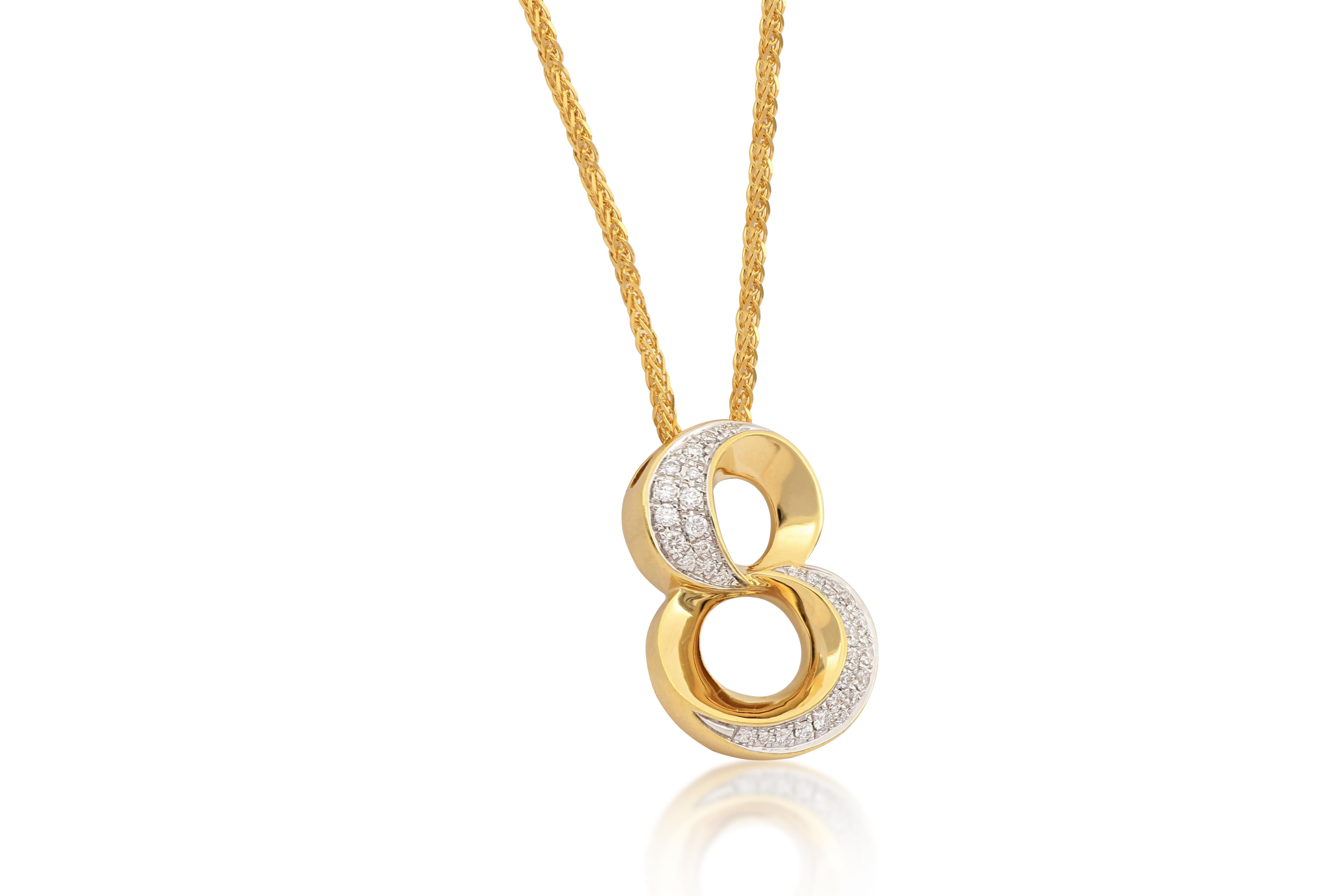 Contemporary 18 Karat Gold Number “8” Diamond Pendant with Necklace For Sale
