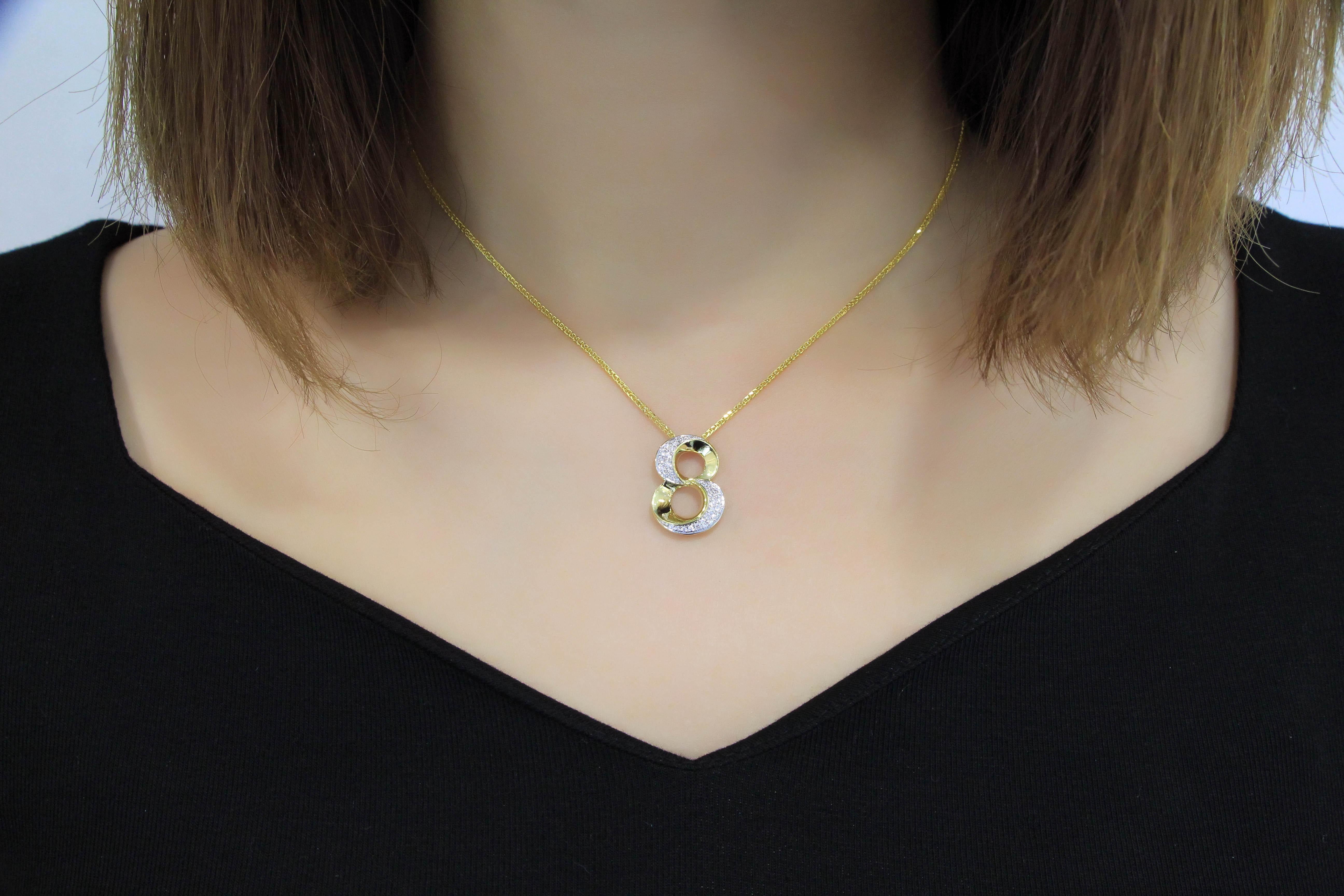 Brilliant Cut 18 Karat Gold Number “8” Diamond Pendant with Necklace For Sale