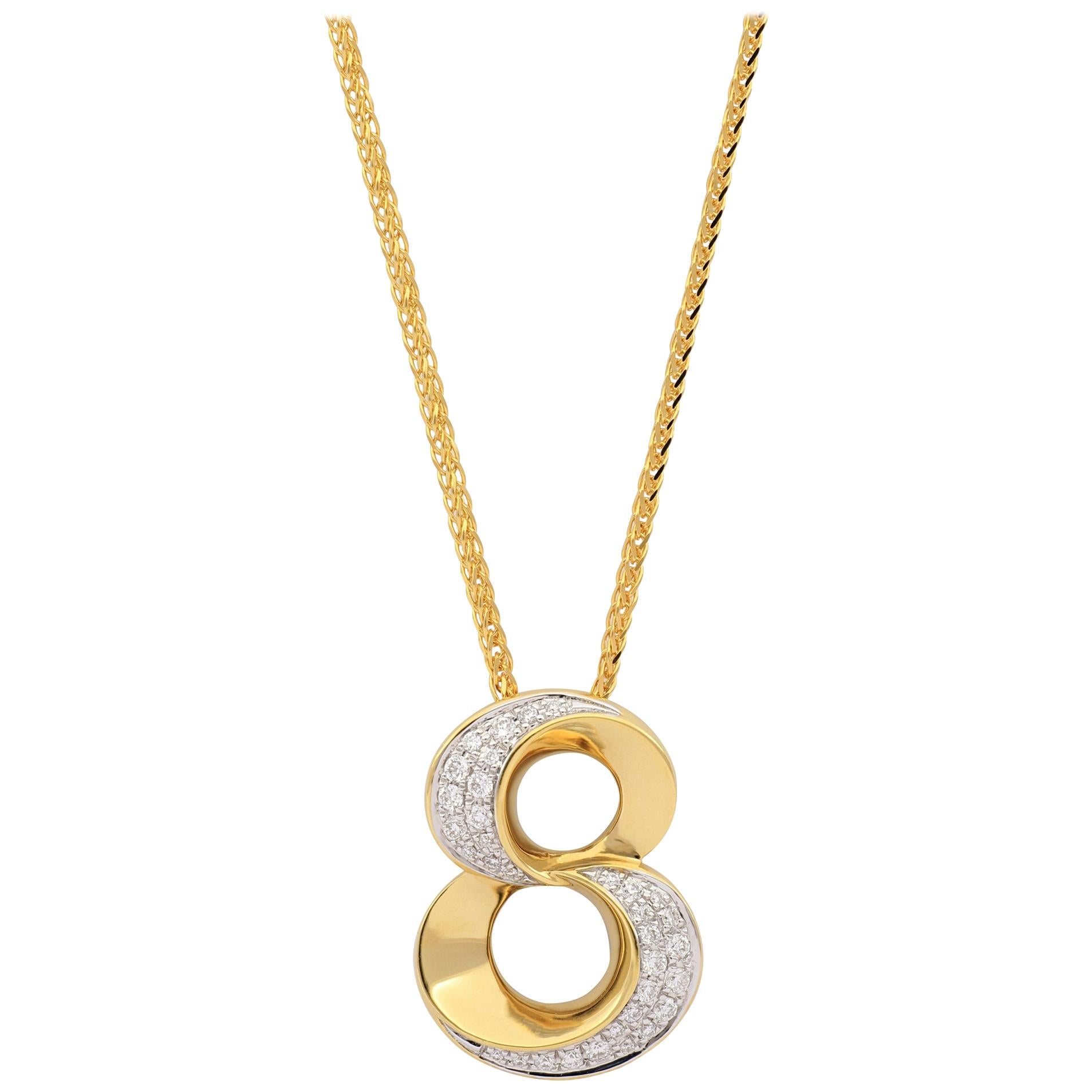 18 Karat Gold Number “8” Diamond Pendant with Necklace For Sale