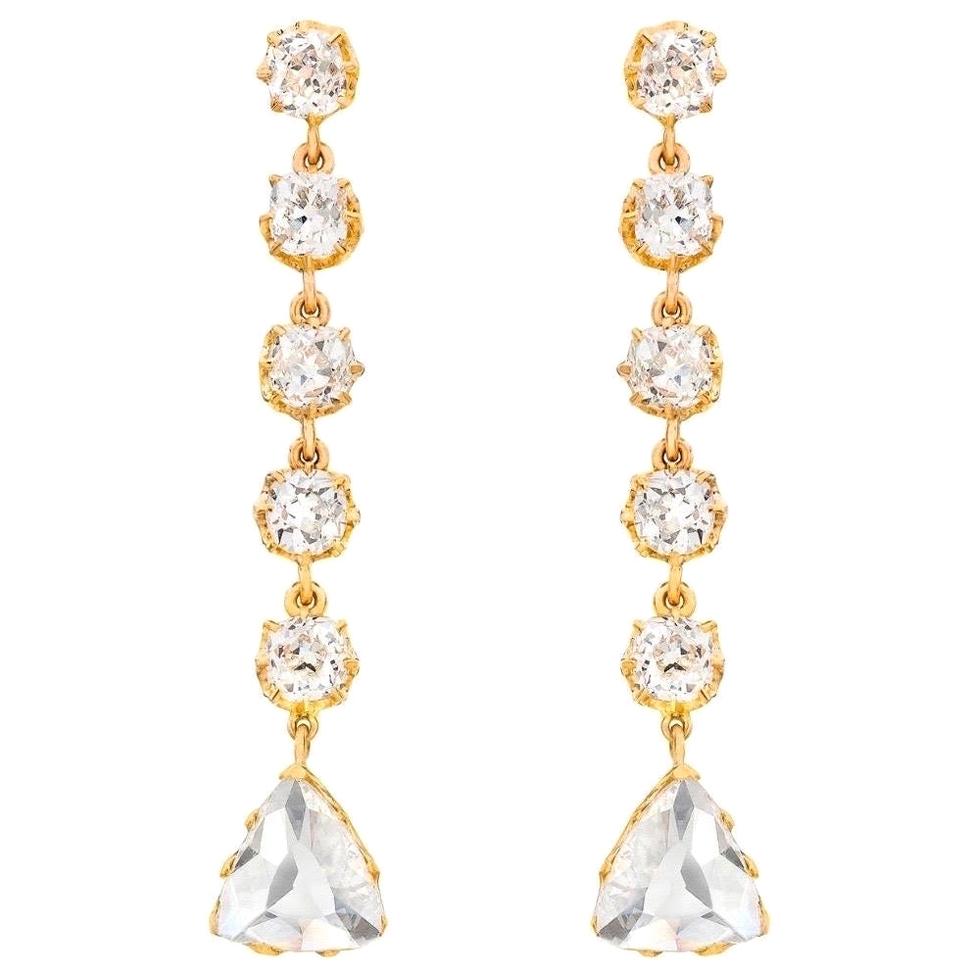 Mindi Mond Ohrringe aus Gold mit 12 Karat Diamanten im viktorianischen Stil im alten Minen- und Rosenschliff