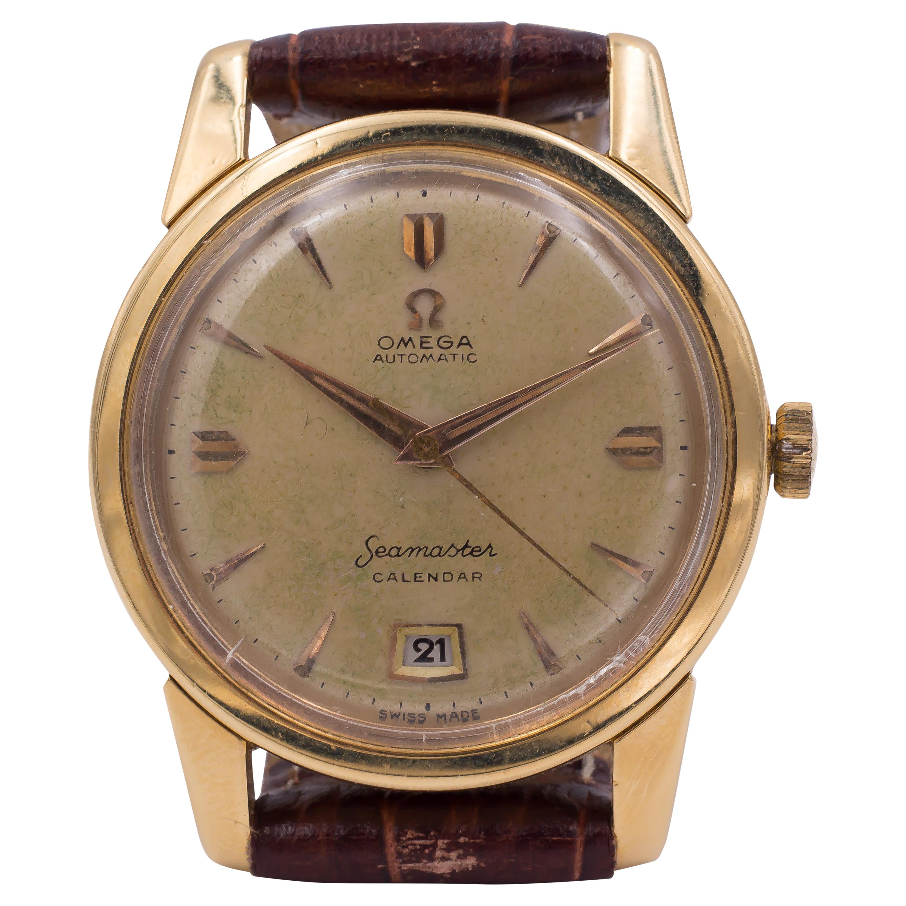 18 Karat Gold Omega Seamaster Automatic Wristwatch, 1952 For Sale