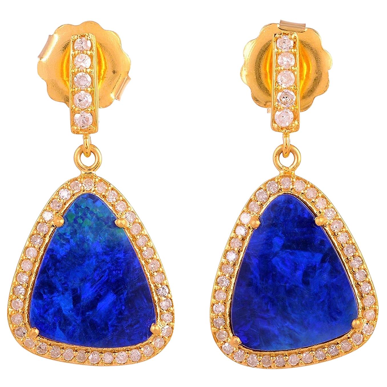 18 Karat Gold Opal Diamond Drop Earrings
