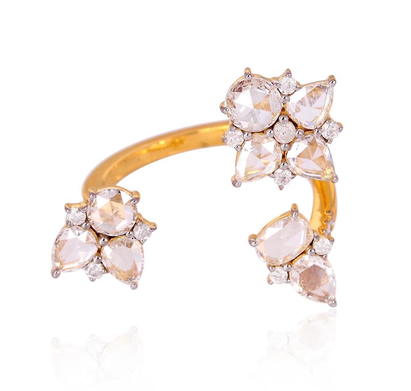 Modern 18 Karat Gold Open Rose Cut Diamond Ring