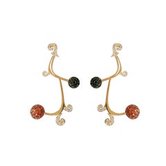 18 Karat Gold Orange Sapphires Black Spinel and Diamonds Earrings by Niquesa
