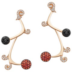 18 Karat Gold Orange Sapphires Black Spinel and Diamonds Earrings by Niquesa
