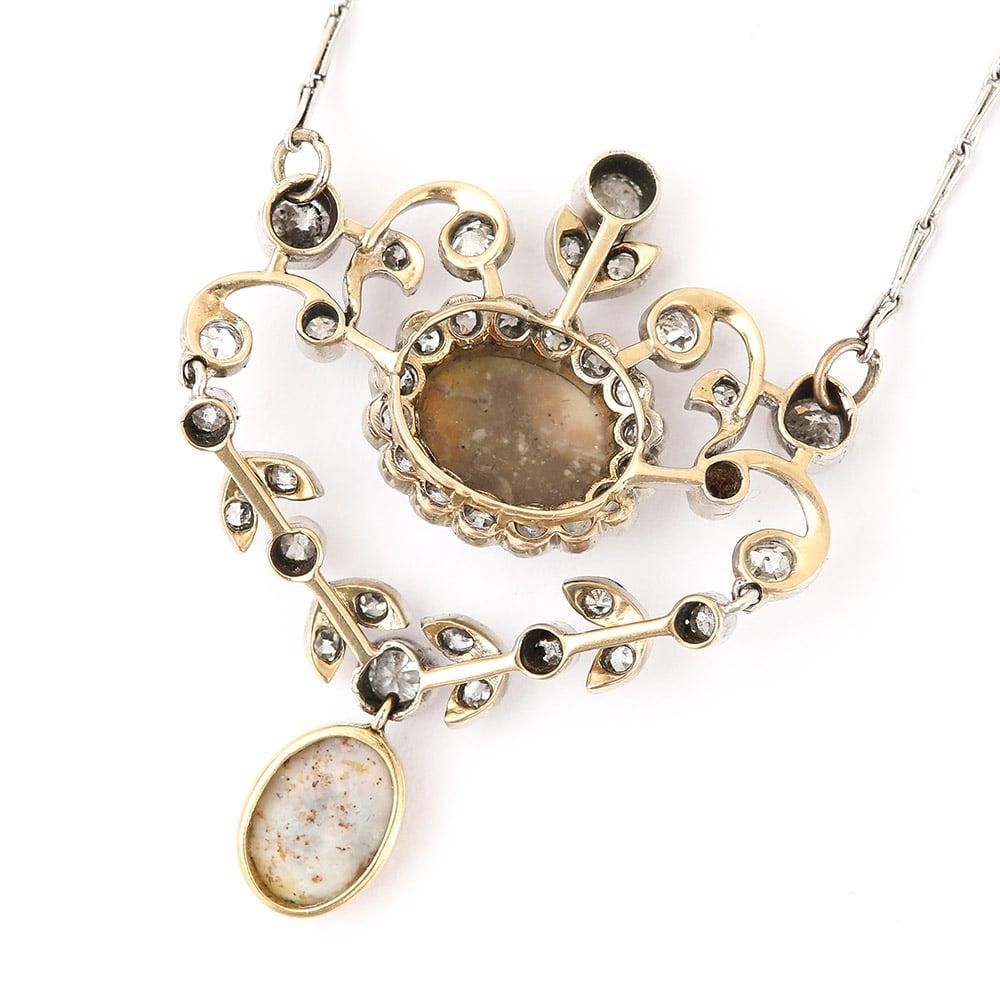 Edwardian Opal and Diamond 18 Karat Gold Articulated Pendant Necklace circa 1910 1