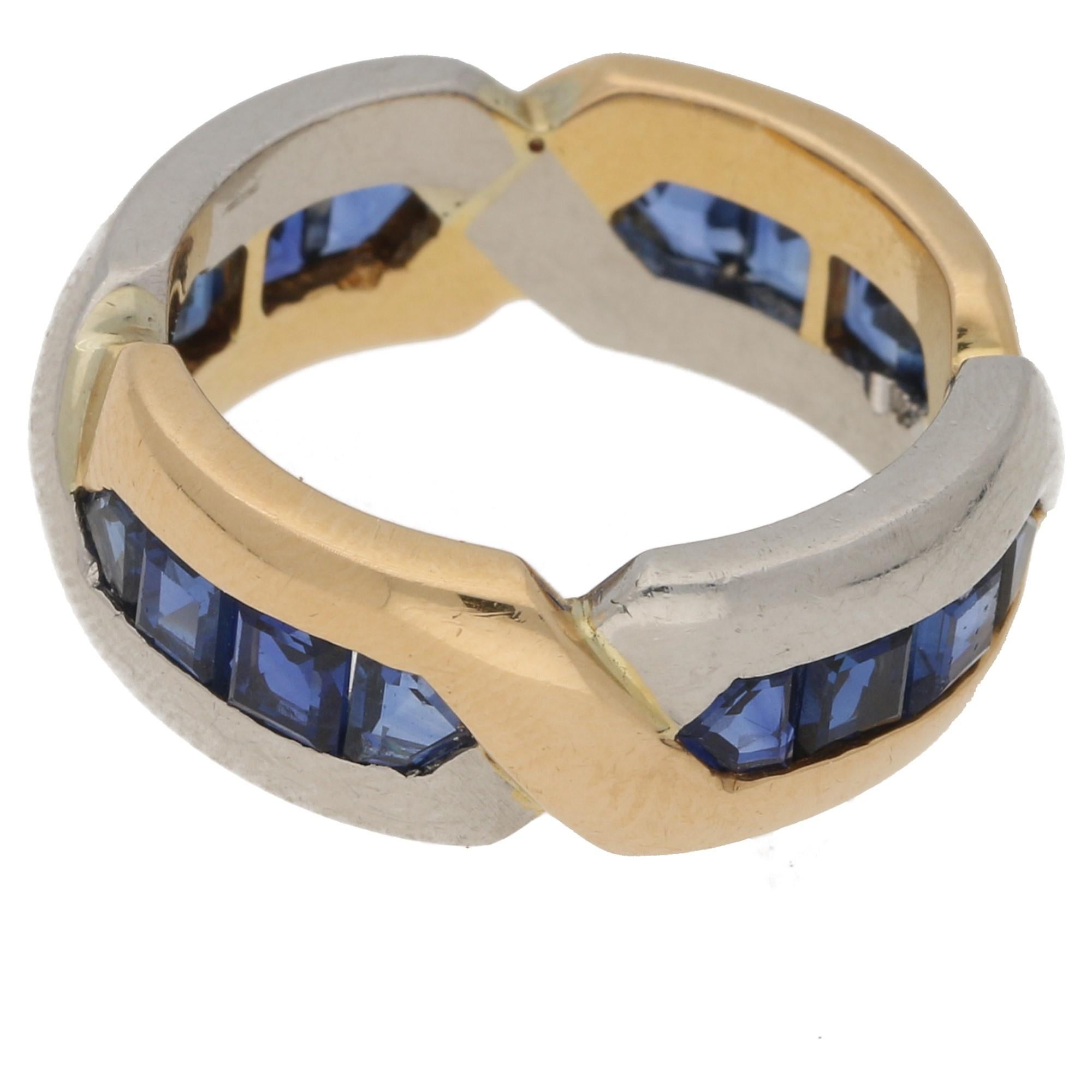 Women's or Men's Art Deco Style Oscar Heyman Sapphire Eternity Ring in 18k Yellow & Platinum For Sale