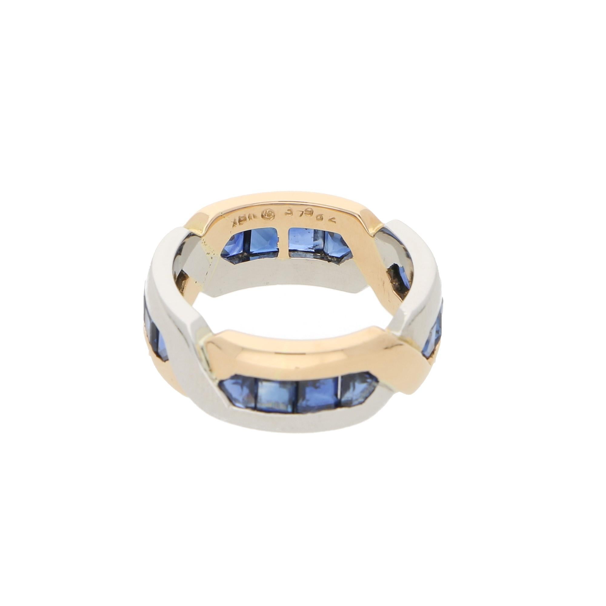 Art Deco Style Oscar Heyman Sapphire Eternity Ring in 18k Yellow & Platinum For Sale 1