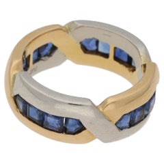 Retro Art Deco Style Oscar Heyman Sapphire Eternity Ring in 18k Yellow & Platinum