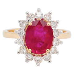 Bague de fiançailles de mariage en or 18 carats, certifiée, rubis du Mozambique et diamants en grappe