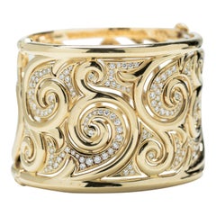 18 Karat Gold Oval Cuff Bracelet Inset with Diamonds