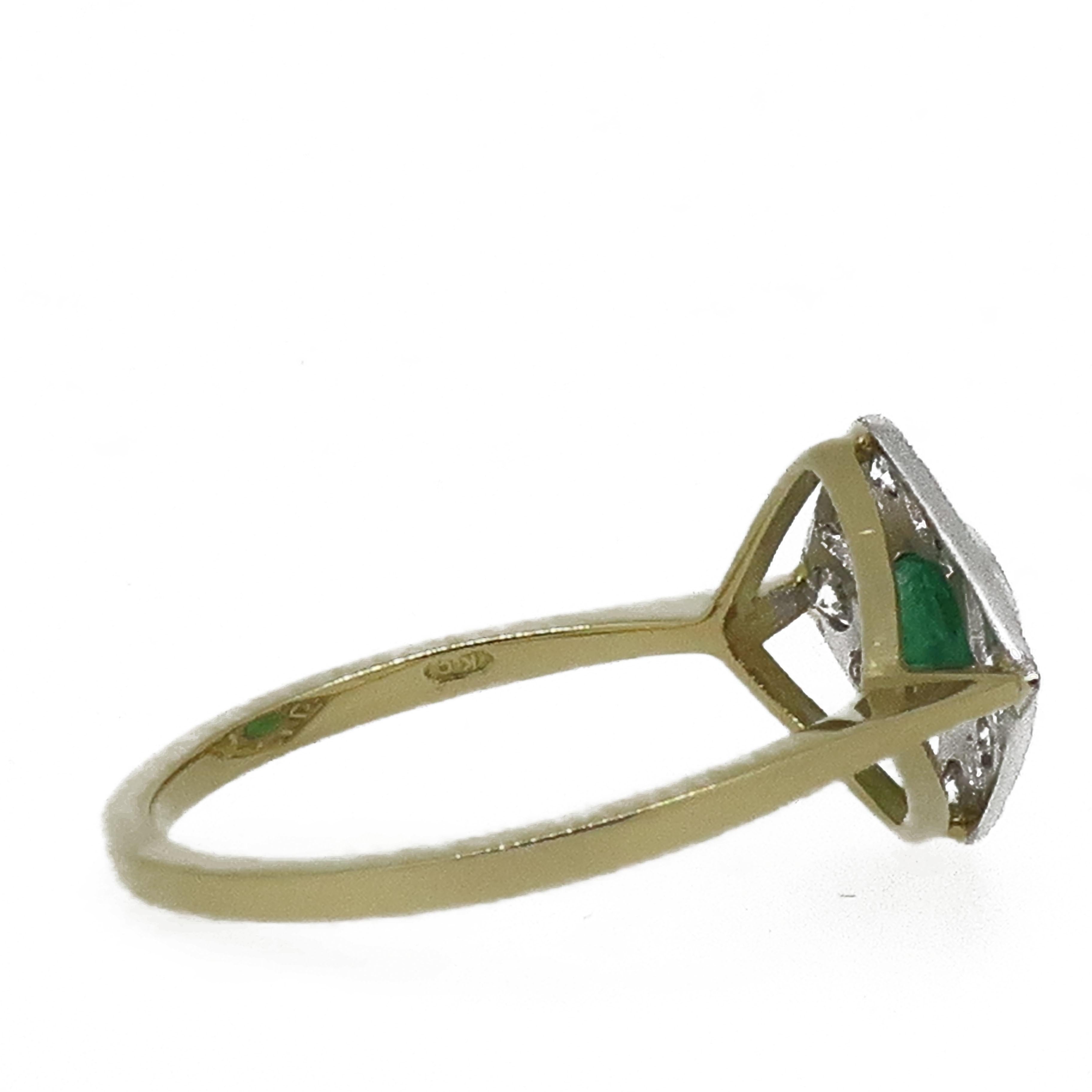 Women's 18 Karat Gold Oval Cut Emerald and Diamond Art Deco Style Cluster Ring