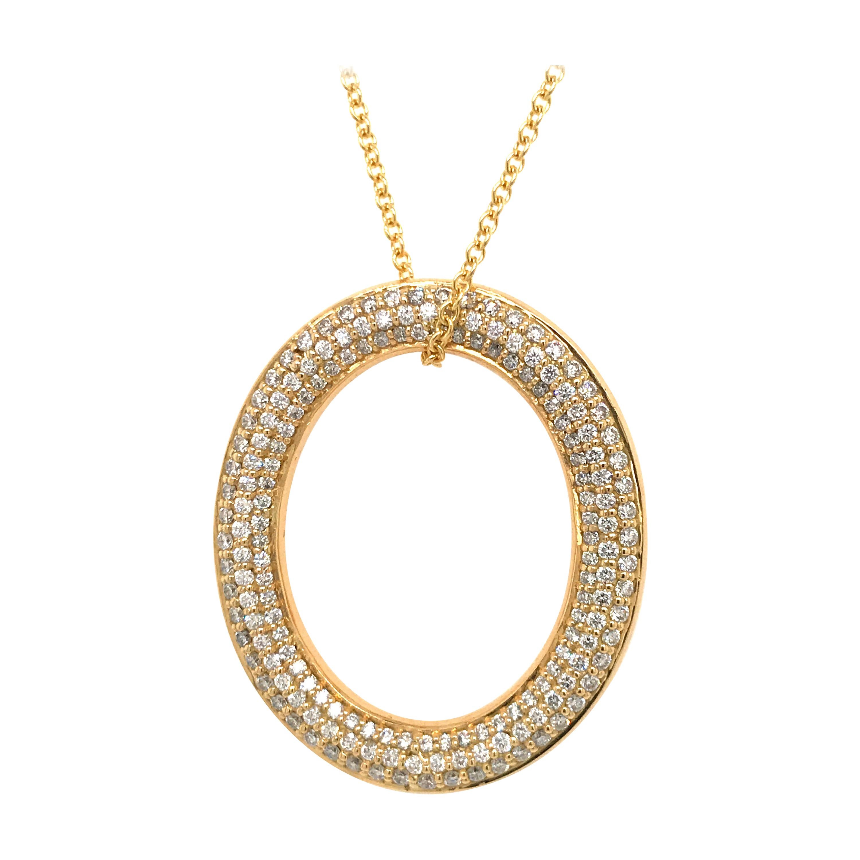 18 Karat Gold Oval Diamond Micro Pave Reversible Pendant Necklace