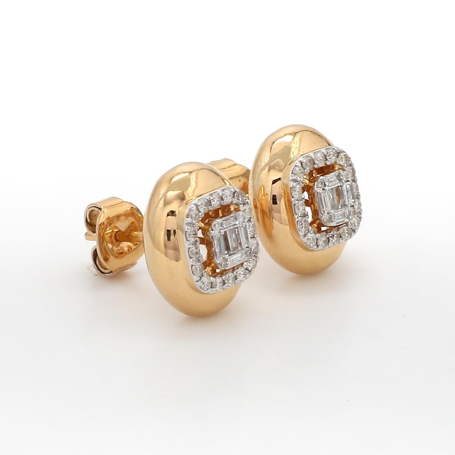 Modern 18 Karat Gold Oval Diamond Stud Earrings For Sale