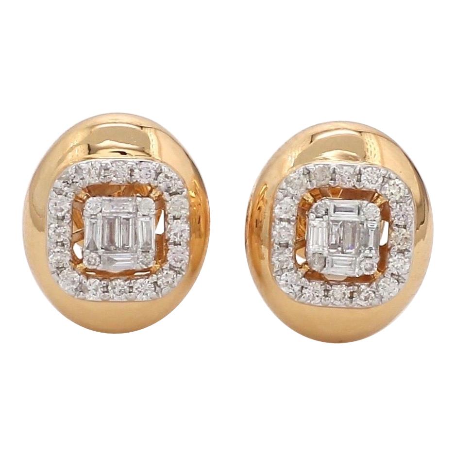 18 Karat Gold Oval Diamond Stud Earrings