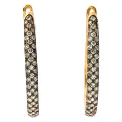18 Karat Gold Oval Hoop Earrings with 3.3 Carat Diamonds in Black Gold Setting