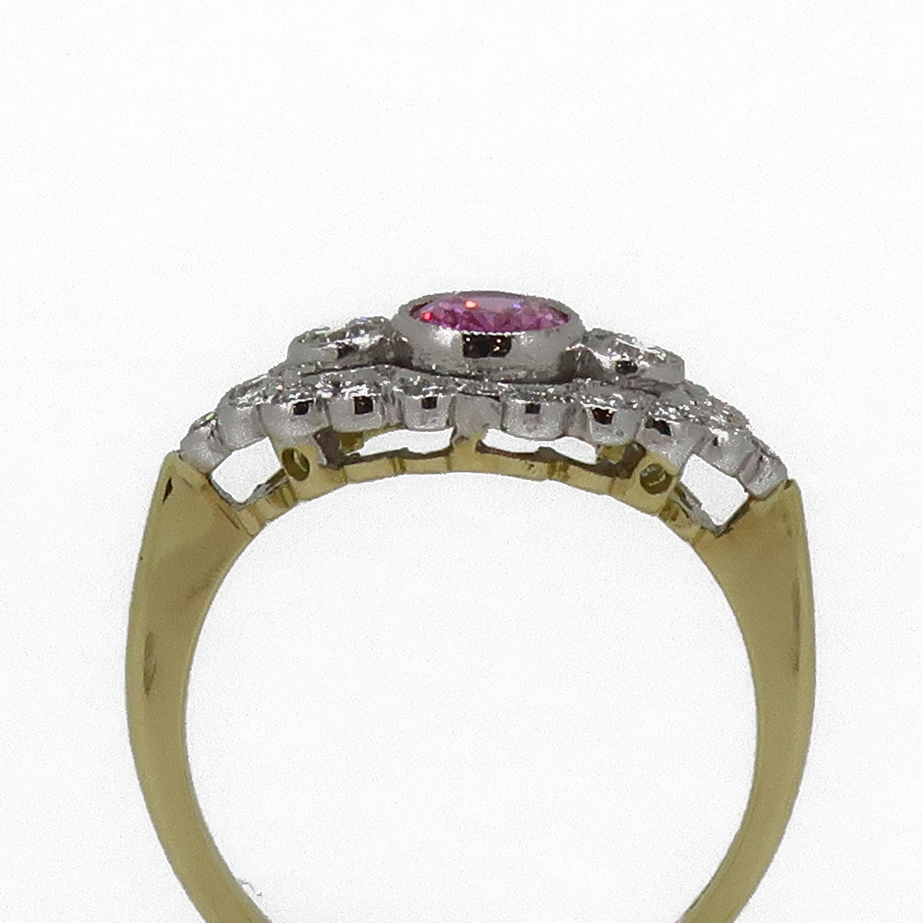 18 Karat Gold Oval Pink Sapphire and Diamond Art Deco Style Cluster Ring 2