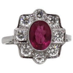 18 Karat Gold Oval Rubellite and Diamond Art Deco Style Cocktail Cluster Ring