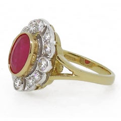 18 Karat Gold Oval Ruby and Diamond Art Deco Style Cocktail Cluster Ring