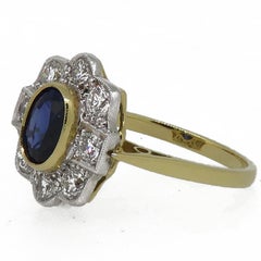 18 Karat Gold Oval Sapphire and Diamond Art Deco Style Cocktail Cluster Ring
