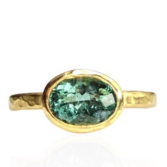 18 Karat Gold Oval Teal Tourmaline Cocktail Ring