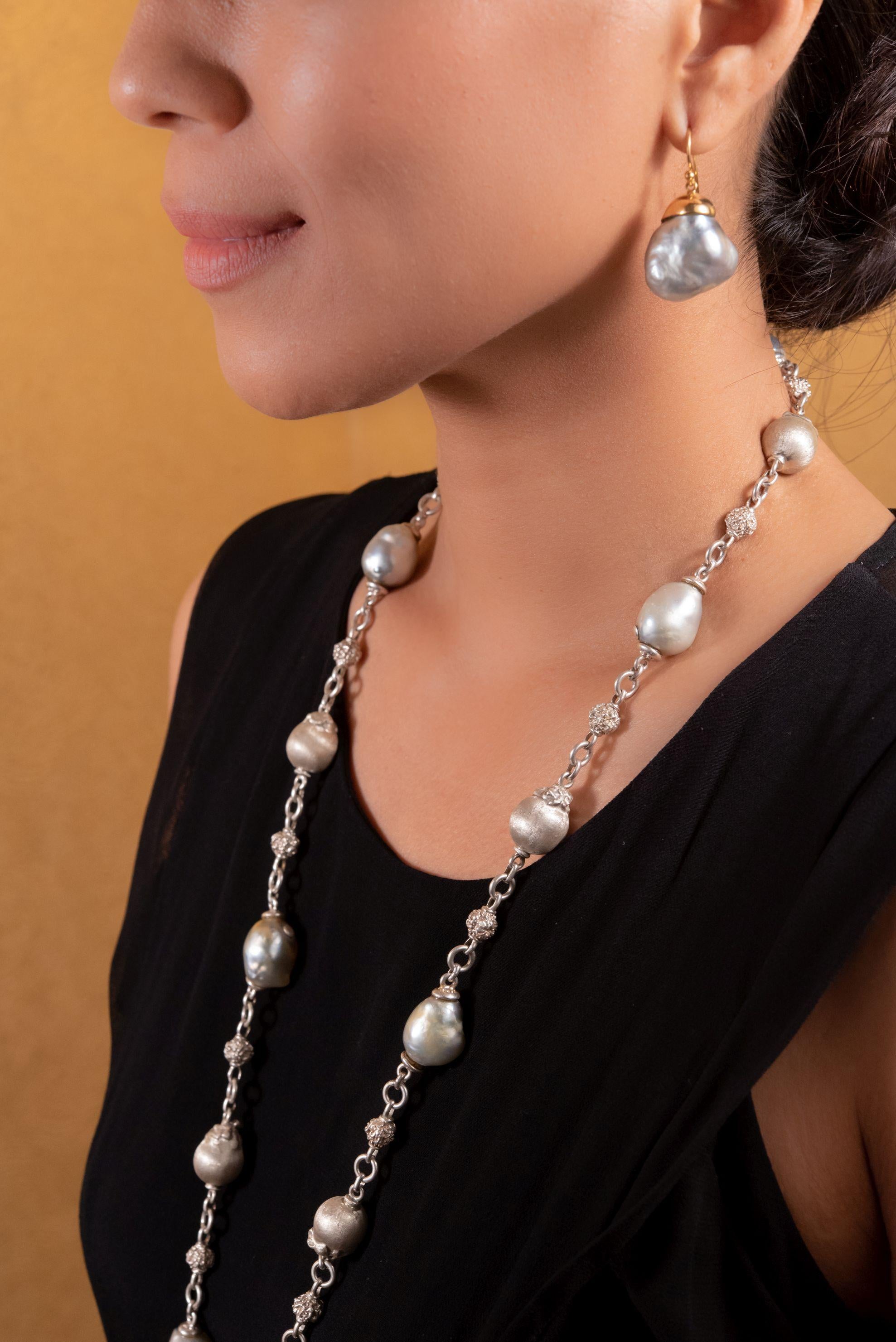 Uncut 18 Karat Gold Oversized Baroque South Sea Pearls Drop Earring For Sale