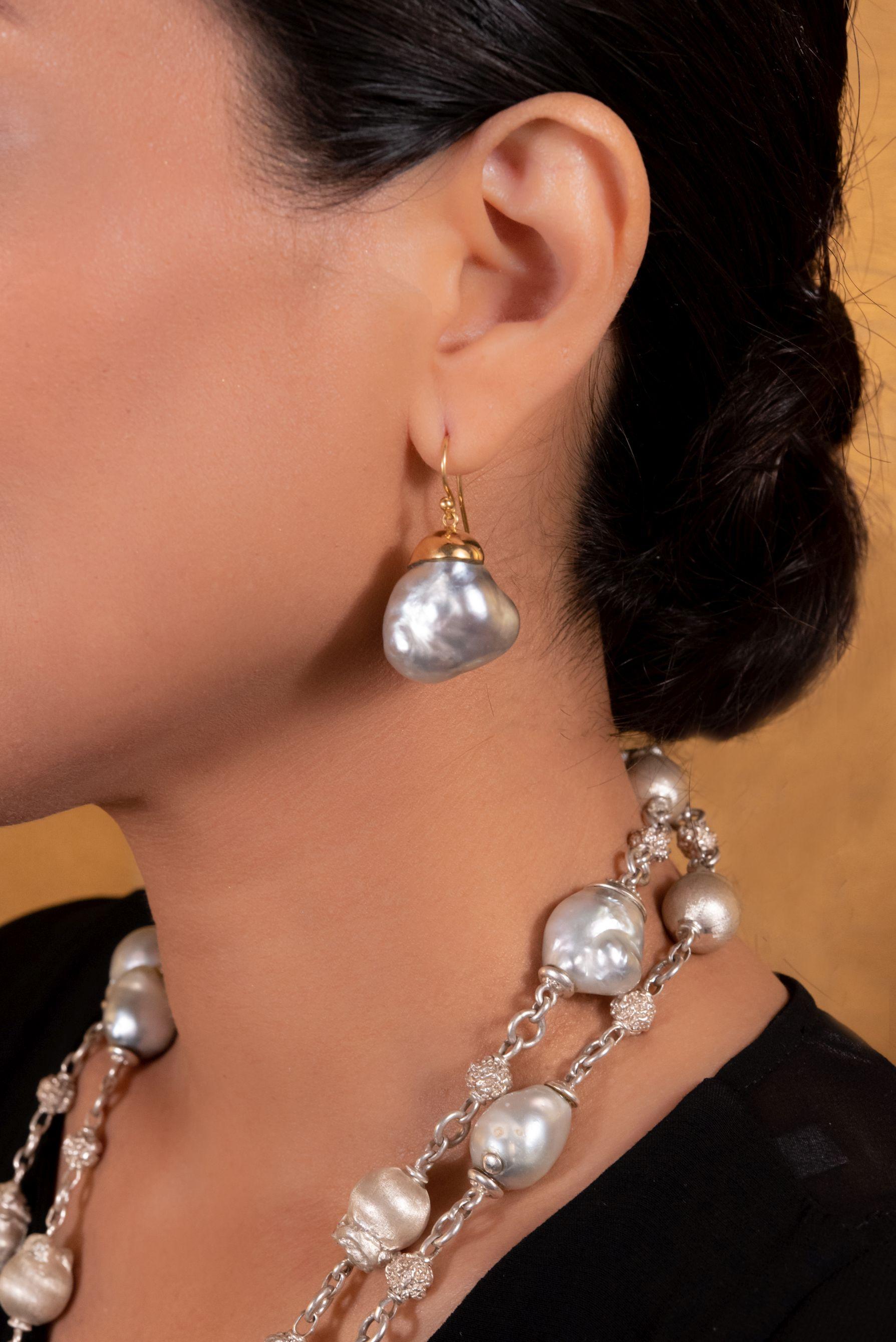 Women's 18 Karat Gold Oversized Baroque South Sea Pearls Drop Earring For Sale