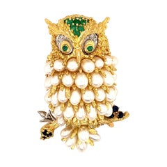 Retro 18 Karat Gold Owl Brooch Pin