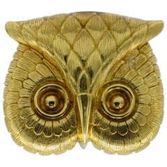 Antique 18 Karat Gold Owl Head Pendant and Brooch