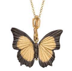 18 Karat Gold Oxidized Sterling Silver Tawny Raja Butterfly Hinge Necklace 