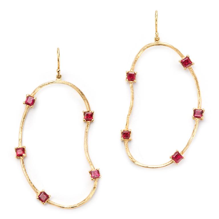 Our oysters with a twist feature square cut Rubies (3.5 Carat) sprinkled on 18 Karat Gold shell-inspired earrings. The perfect serving of style and sophistication. Lightweight, these are perfect as an everyday earring.

They may also be custom