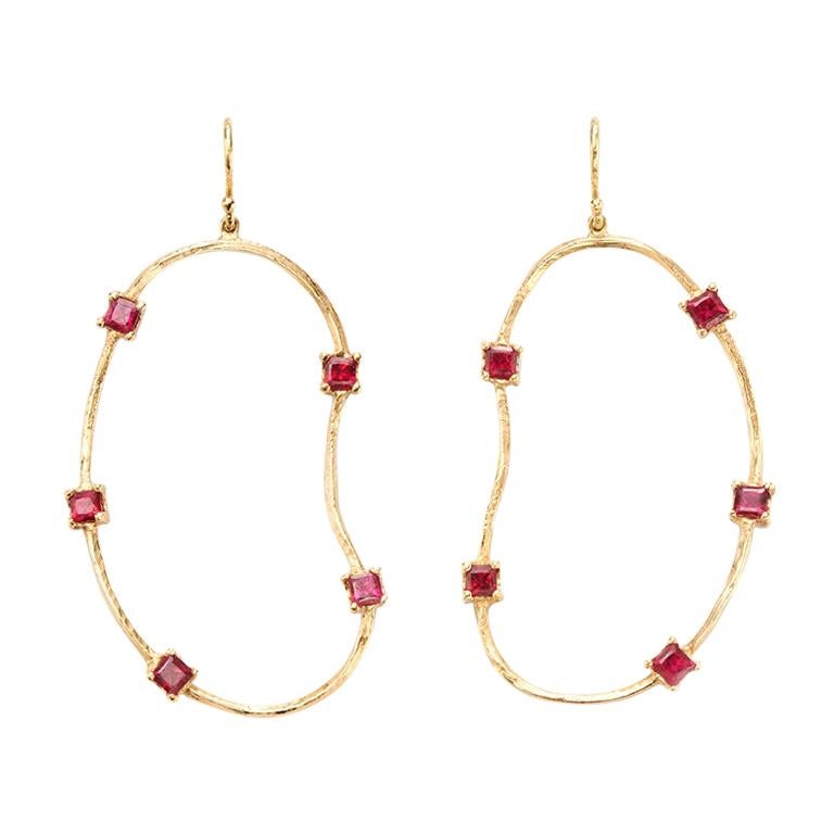 Susan Lister Locke Oyster Earrings with 3.5 Carat Rubies in 18 Karat Gold For Sale