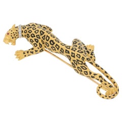 18 Karat Gold Panther Enamel Brooch Pendant