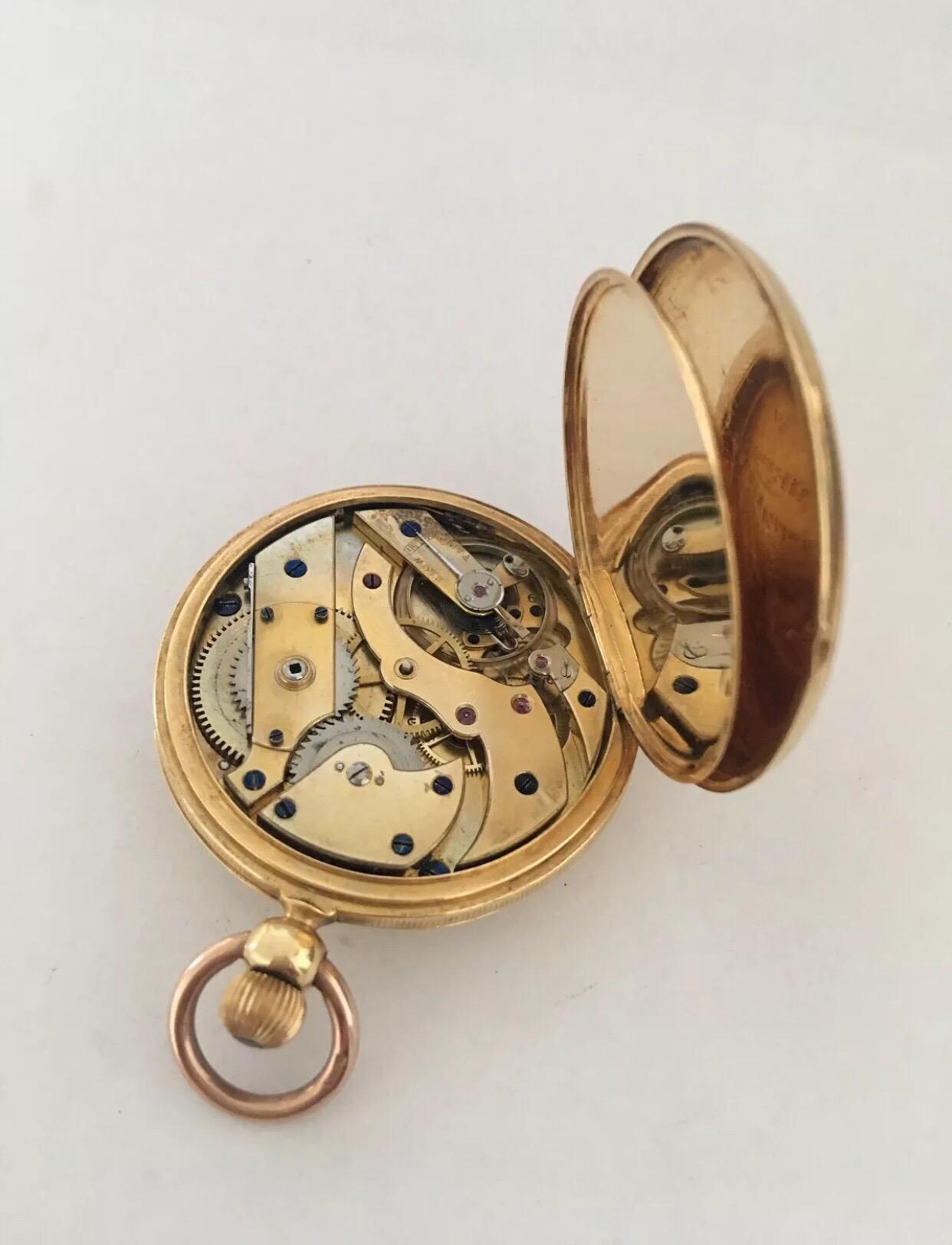 18 Karat Gold Patek, Philippe & Co. Geneve Half Hunter Keyless Pocket Watch For Sale 3