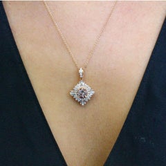 18 Karat Gold Peach Morganite Ballerina Necklace w/ Baguette Diamonds 2/3 Carat